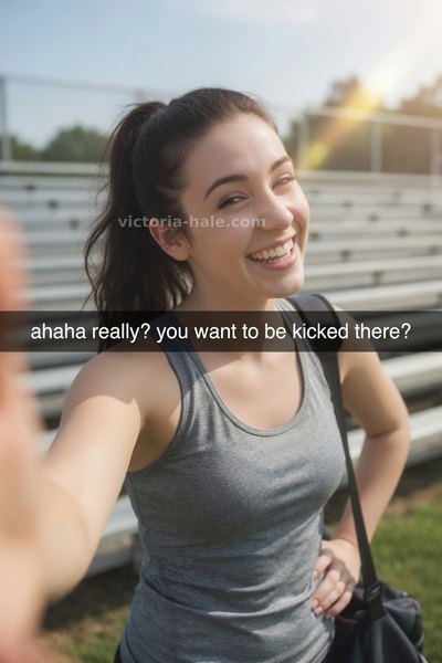Ballbusting Caption #001: brunette bleachers selfie snap - Victoria Hale