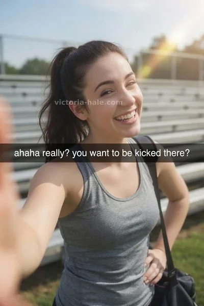 Brunette ballbusting caption #002 by Victoria Hale