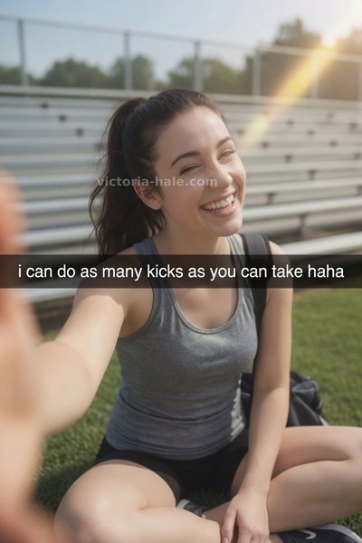 Ballbusting Caption #002: brunette bleachers selfie snap - Victoria Hale